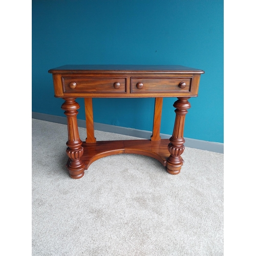 17 - Good quality William IV mahogany side table with two drawers in the frieze raised on turned column a... 