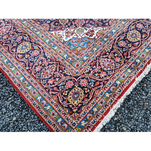 20 - Good quality hand knotted Persian carpet square {342 cm L x 243 cm W}.