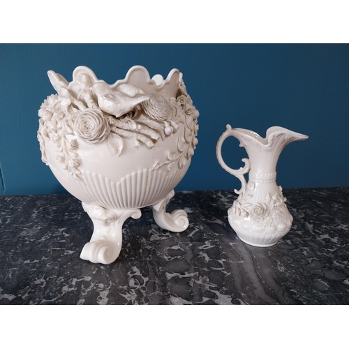26 - Second Period Belleek jardini�re with damage and third Period Belleek jug {28 cm H x 28 cm Dia. And ... 