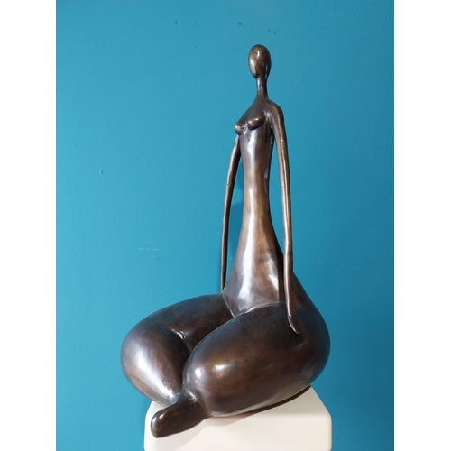 4 - Exceptional quality contemporary bronze sculpture of a seated lady {61cm H x 31cm W x 236cm D}