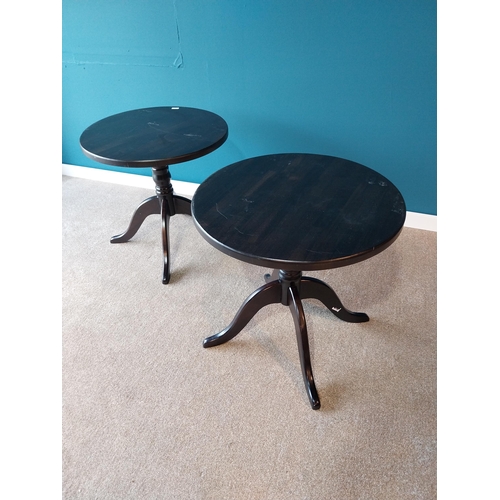 44 - Pair of mahogany pub - bar - caf� - restaurant circular tables raised on turned column and four outs... 