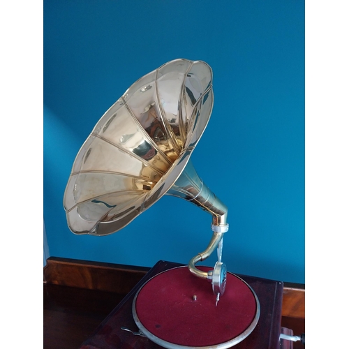 45 - Mahogany and brass Victrola gramophone {67 cm H x 46 cm W x 43 cm D}.