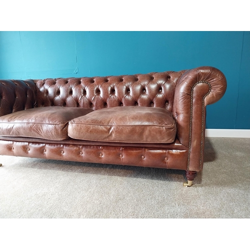 6 - Good quality hand dyed leather deep buttoned two and a half seater chesterfield with brass studs on ... 
