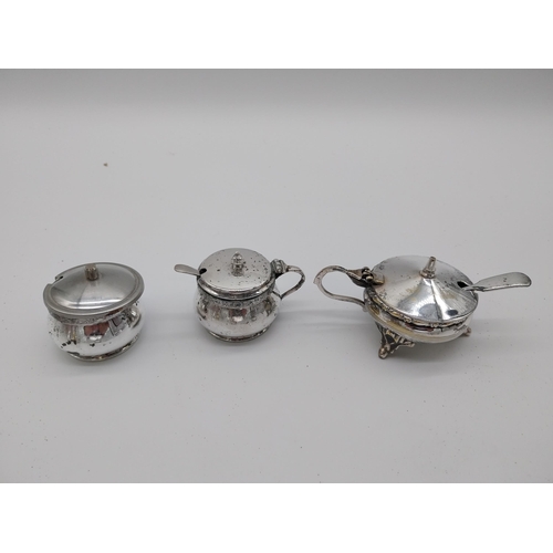 833 - Collection of EPNS mustard pots & spoons, salts and pepper pots.