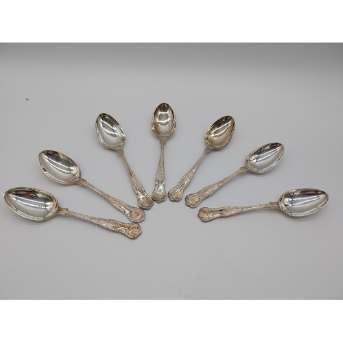 836 - Seven EPNS Newbridge Kings pattern dessert spoons & six EPNS Kings pattern tea spoons.