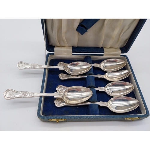 836 - Seven EPNS Newbridge Kings pattern dessert spoons & six EPNS Kings pattern tea spoons.