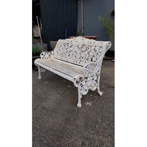 15 - Good quality cast iron garden bench with nasturtium design Coalbrookdale style {89 cm H x 135 cm W x... 