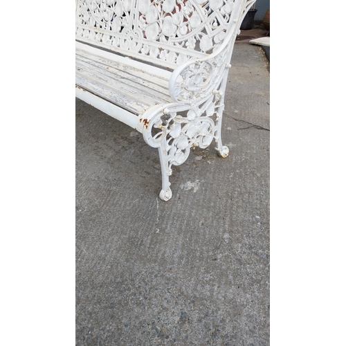15 - Good quality cast iron garden bench with nasturtium design Coalbrookdale style {89 cm H x 135 cm W x... 