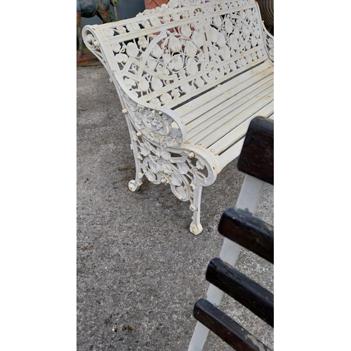 16 - Good quality cast iron garden bench with nasturtium design Coalbrookdale style {89 cm H x 135 cm W x... 