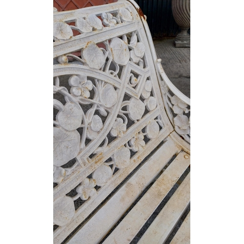 16 - Good quality cast iron garden bench with nasturtium design Coalbrookdale style {89 cm H x 135 cm W x... 