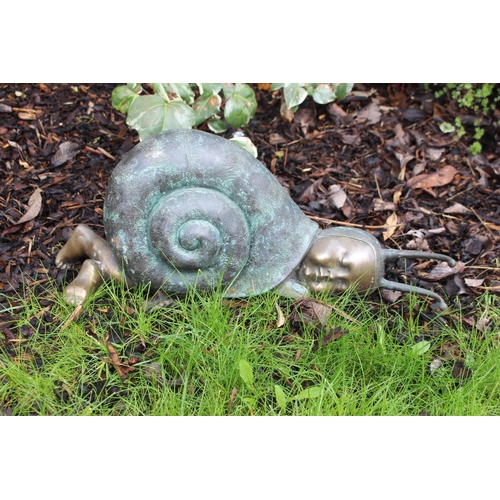 35 - Bronze garden model of baby Snail {H 24cm x W 56cm x D 17cm }
