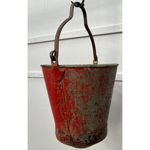 9 - Galvanised red fire bucket circa 1920s {H 38cm x Dia 32cm }