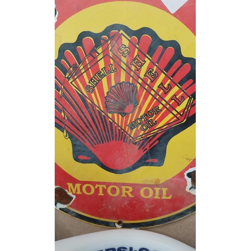 1 - Shell Motor Oil enamel advertising sign. {28 cm Dia.}.