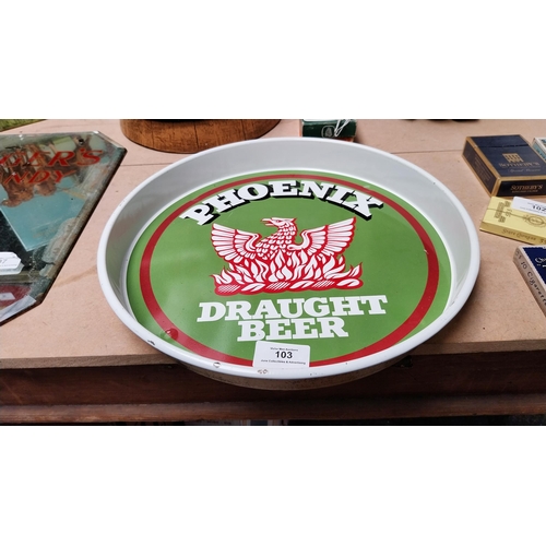 103 - Phoenix ale tinplate advertising drinks tray {30cm Dia.}.