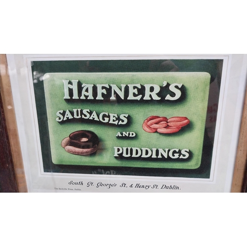 104 - Hafner's Sausages and Puddings advertising print. {37cm H X 46cm W}.