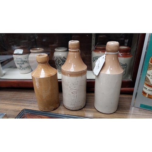 1040 - Three 19th C. stoneware ginger beer bottles{20 cm H}