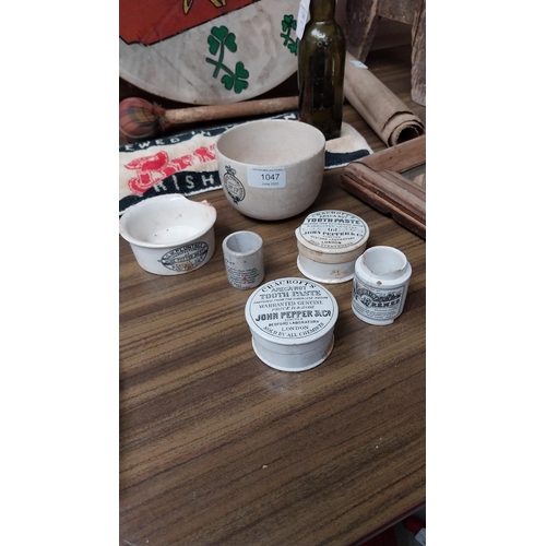 1047 - Collection of Pudding Bowl, potted meat, two ointment and two toothpaste bases. (with damage). {8 cm... 