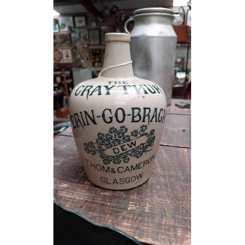 1050 - Rare 19th C. Erin Go Bragh Thom and Cameron Glasgow stoneware whiskey flagon. {20 cm H}.