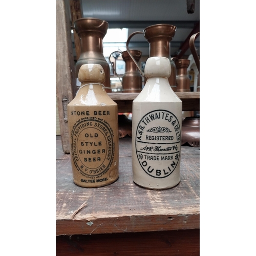 1053 - Two 19th C. ceramic ginger beer bottles - M P O'Brien Galteemore and Thwaites Dublin. {22 cm H}.