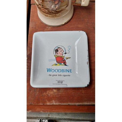 112 - Woodbine The Great Cigarette tin plate ashtray. {13 cm H x 13 cm W}.