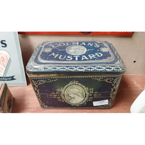 117 - Coleman's mustard advertising tin {13cm H x 22cm W x16cm D}.