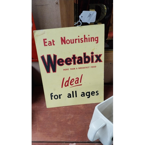 122 - Eat Nourishing Weetabix Ideal for all ages advertising showcard. {32 cm H x 25 cm W}.