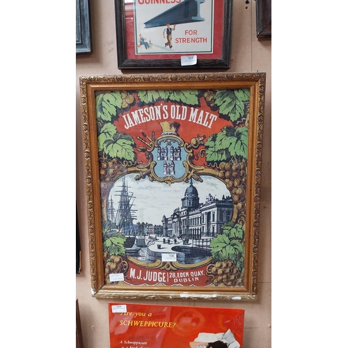 126 - Jameson's Old Malt M J Judge Dublin framed advertising print. {57 cm H x 44 cm W}.