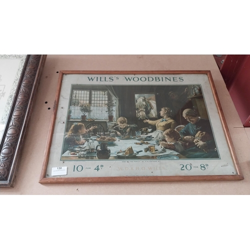 130 - Wills's woodbine framed advertising showcard {38cm H x 53cm W}