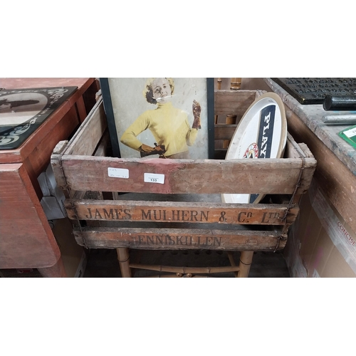 133 - James Mulhern and Co Ltd  Enniskillen wooden crate. {26 cm H x 48 cm W x 38 cm D}.