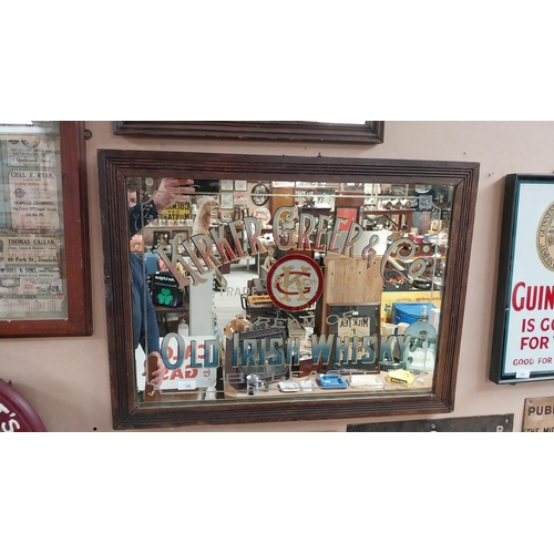 146 - Kirker Greer & Co. Cream of old Irish Whisky, Belfast framed advertising mirror {60cm H x 82cm W}