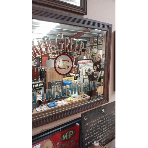 146 - Kirker Greer & Co. Cream of old Irish Whisky, Belfast framed advertising mirror {60cm H x 82cm W}