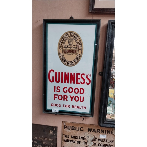 149 - Rare Guinness reverse painted framed advertising sign. {52 cm H x 30 cm W}.