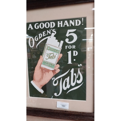 151 - A Good Hand Ogden's Tabs framed advertising print {37cm H X 28cm W}.