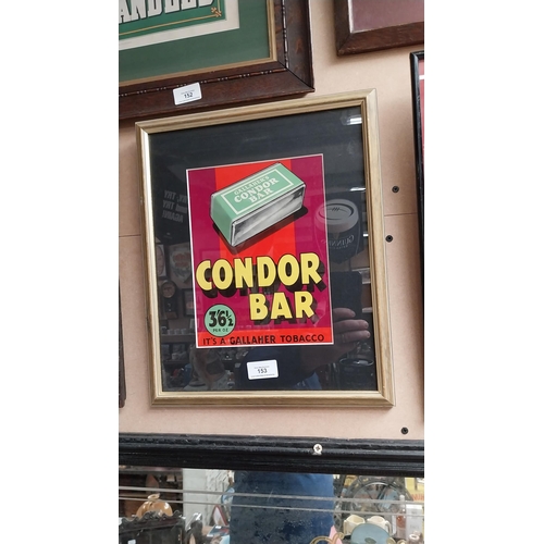 153 - Gallaghers Condor Bar framed showcard. {40 cm H x 30 cm W}.