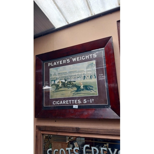 156 - Players Weights cigarettes framed advertising showcard {56 cm H x 63 cm W}.