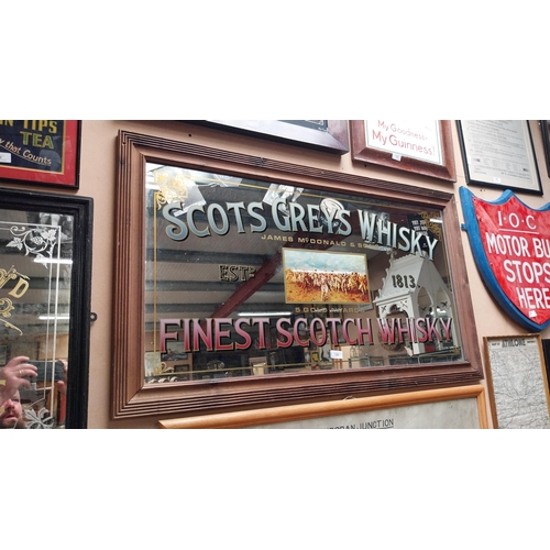 158 - Scots Greys Whisky Finest Scotch Whisky framed advertising mirror. {67 cm H x 119 cm W}