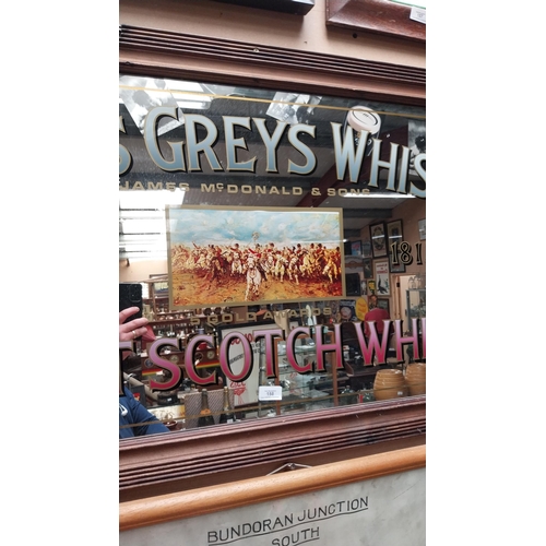 158 - Scots Greys Whisky Finest Scotch Whisky framed advertising mirror. {67 cm H x 119 cm W}