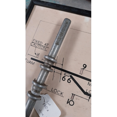 160a - 19th. C. metal and brass railway short staff  - Hill of Down - Moyvalley. {24 cm L}.