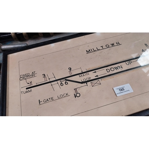 165 - Milltown Tuam Claremorris framed points indicator map. {27 cm H x 55 cm W}.