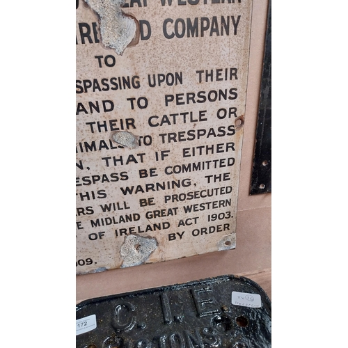 171 - Midland and Western Railway Co Ireland Public Warning enamel sign. {45 cm H x 33 cm W}.