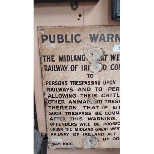 171 - Midland and Western Railway Co Ireland Public Warning enamel sign. {45 cm H x 33 cm W}.