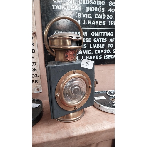 173 - 19th C. brass and metal railway engine lamp. {26 cm H x 13 cm W x 10  cm W}.