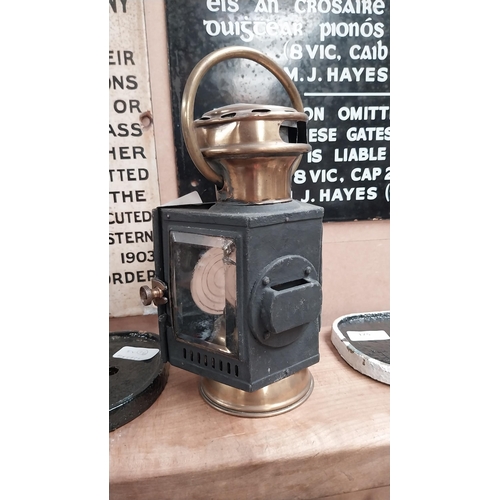 173 - 19th C. brass and metal railway engine lamp. {26 cm H x 13 cm W x 10  cm W}.