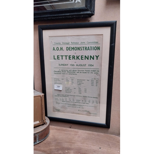 177 - County Donegal AOH Demonstration Letterkenny August 15th 1954 framed notice. {48 cm H x 33 cm W].