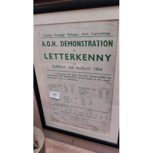 177 - County Donegal AOH Demonstration Letterkenny August 15th 1954 framed notice. {48 cm H x 33 cm W].