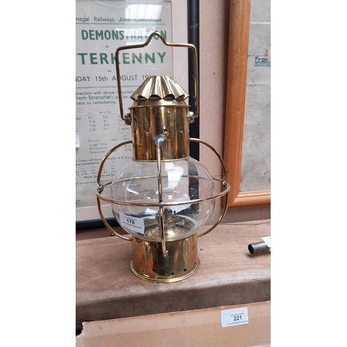 178 - 19th C. Brass and glass ship's lamp. {27 cm H x 18 cm Dia.}.