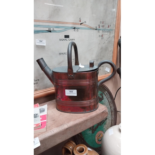 183 - 19th C. copper watering can. {23 cm H x 29 cm W x 15 cm D}.