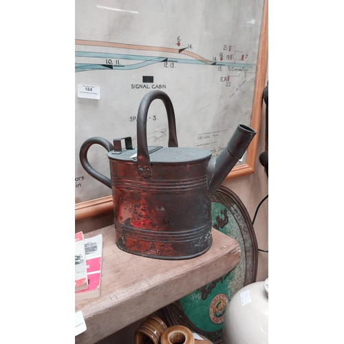 183 - 19th C. copper watering can. {23 cm H x 29 cm W x 15 cm D}.