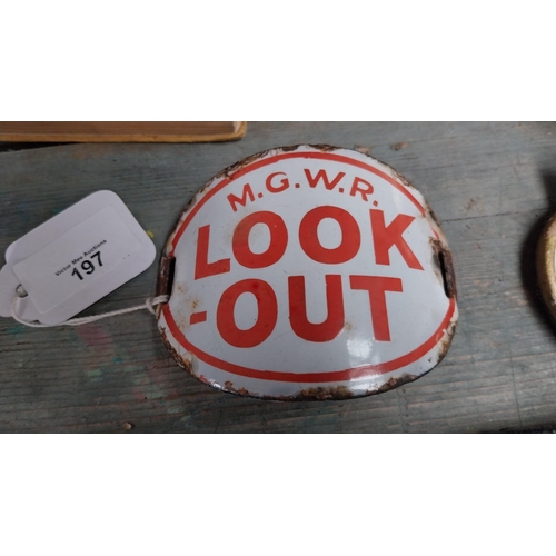 197 - MGWR enamel Look Out arm badge. {8 cm H x 10 cm W}.