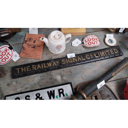 198 - 19th C. cast iron plaque Railway Signal Company Ltd. {5 cm H x 53 cm W}.